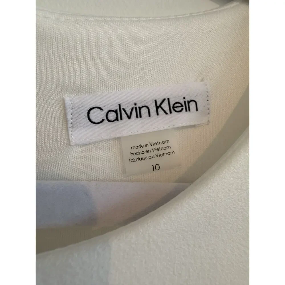 Calvin Klein Scuba Crepe Sheath Dress w/Short Tulip Sleeve in Cream - 10, NWOT - Picture 5 of 10